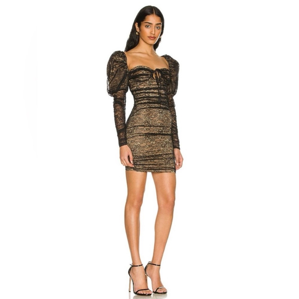Revolve Majorelle Black Lace Puff Sleeve Mini Dress Sz M NWT